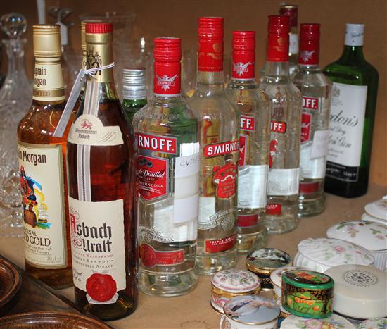 14 bottles, vodka, gin, rum etc